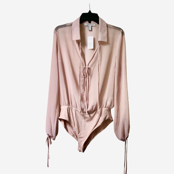 Forever 21 contemporary self tie bodysuit sheer blouse 🪷 blush pink 🪷 Large 🪷 - Picture 1 of 9